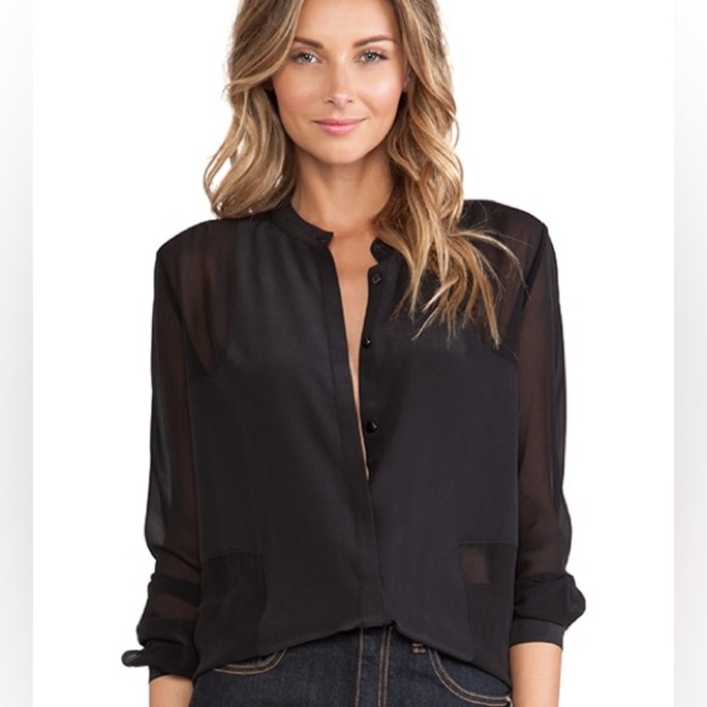 PAIGE Black Sheer Button-Up Blouse
